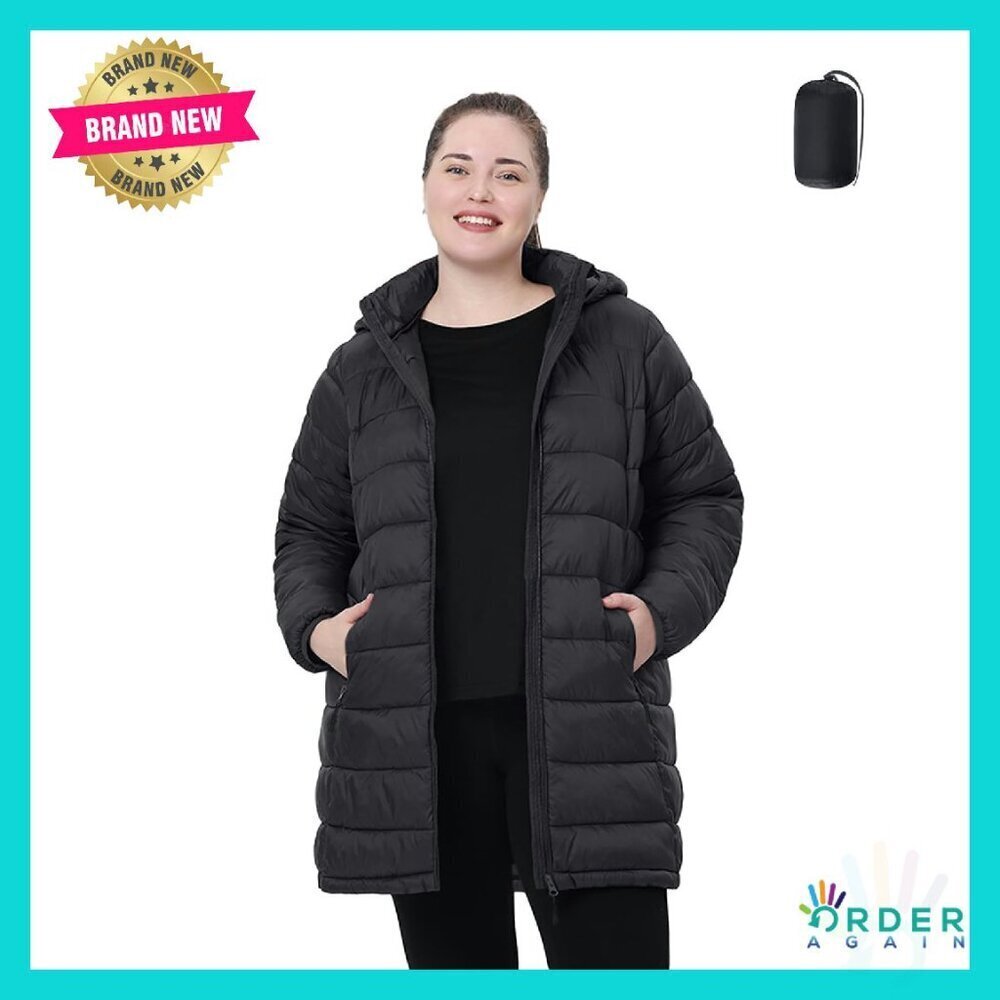 Plus Size Packable Puffer Jacket Lightweight Water-Resistant Detachable Hood